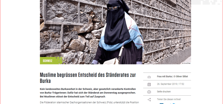 Muslime begrüssen Entscheid des Ständerates zur Burka